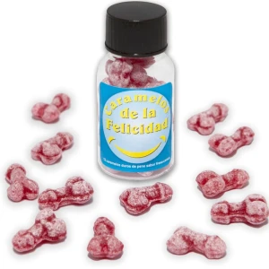 DIABLO PICANTE â GLAS MIT 12 ERDBEER-/KIRSCH-BONBONS IN PENISFORM